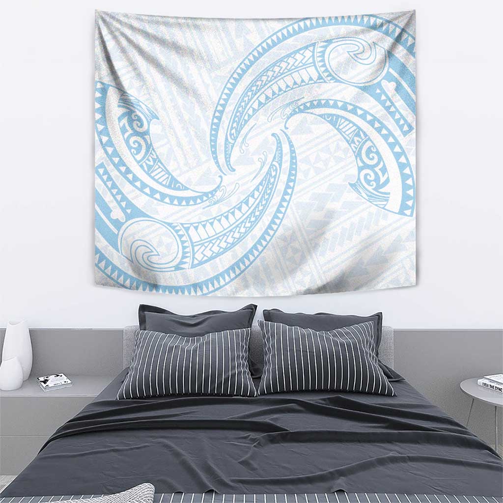 White Sunday Lotu Tamaiti Tapestry Polynesian Wave Pastel Sky Blue - Polynesian Pride