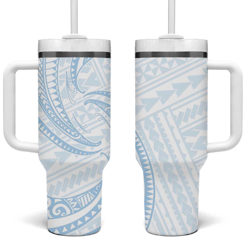 White Sunday Lotu Tamaiti Tumbler With Handle Polynesian Wave Pastel Sky Blue - Polynesian Pride