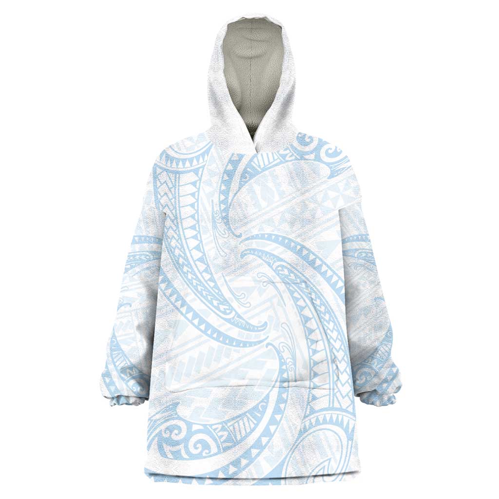 White Sunday Lotu Tamaiti Wearable Blanket Hoodie Polynesian Wave Pastel Sky Blue LT9 One Size Blue - Polynesian Pride