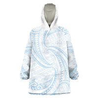 White Sunday Lotu Tamaiti Wearable Blanket Hoodie Polynesian Wave Pastel Sky Blue LT9 One Size Blue - Polynesian Pride
