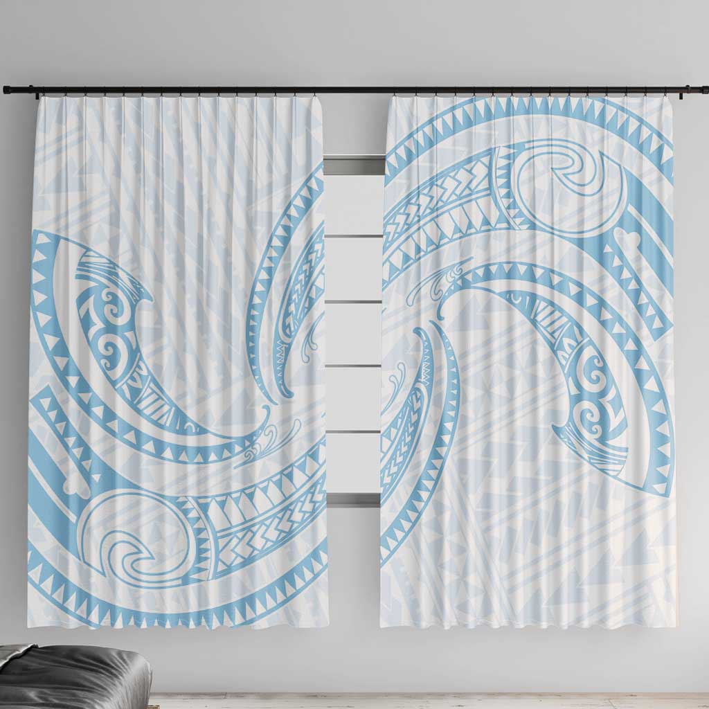 White Sunday Lotu Tamaiti Window Curtain Polynesian Wave Pastel Sky Blue - Polynesian Pride