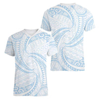 White Sunday Lotu Tamaiti Women V-Neck T-Shirt Polynesian Wave Pastel Sky Blue - Polynesian Pride