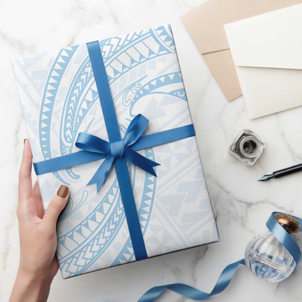White Sunday Lotu Tamaiti Wrapping Paper Polynesian Wave Pastel Sky Blue LT9 - Polynesian Pride