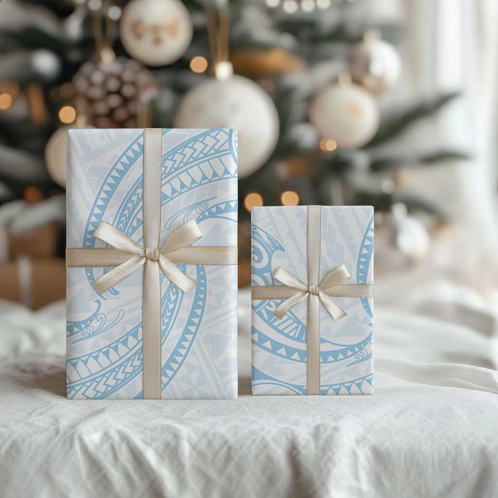 White Sunday Lotu Tamaiti Wrapping Paper Polynesian Wave Pastel Sky Blue LT9 - Polynesian Pride