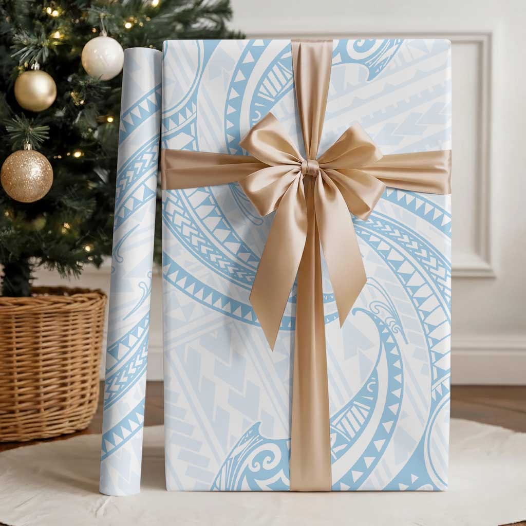 White Sunday Lotu Tamaiti Wrapping Paper Polynesian Wave Pastel Sky Blue LT9 - Polynesian Pride