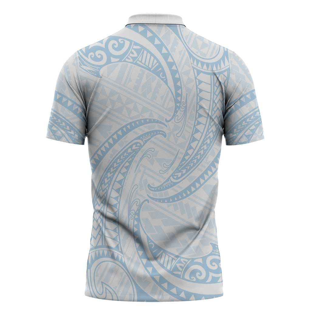 White Sunday Lotu Tamaiti Zipper Polo Shirt Polynesian Wave Pastel Sky Blue LT9 - Polynesian Pride