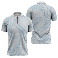 White Sunday Lotu Tamaiti Zipper Polo Shirt Polynesian Wave Pastel Sky Blue LT9 - Polynesian Pride