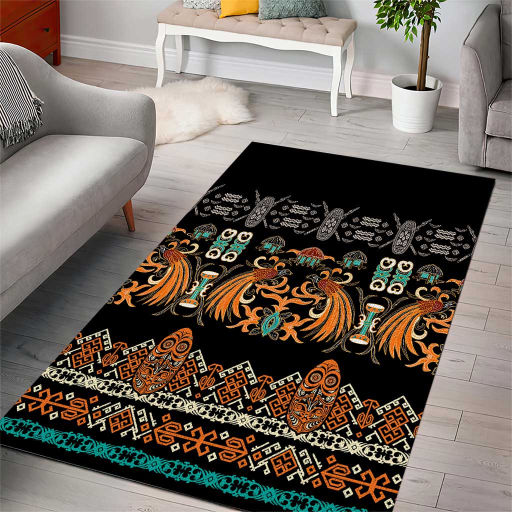 Black Batik Papua-inspired Pattern Area Rug - Polynesian Pride