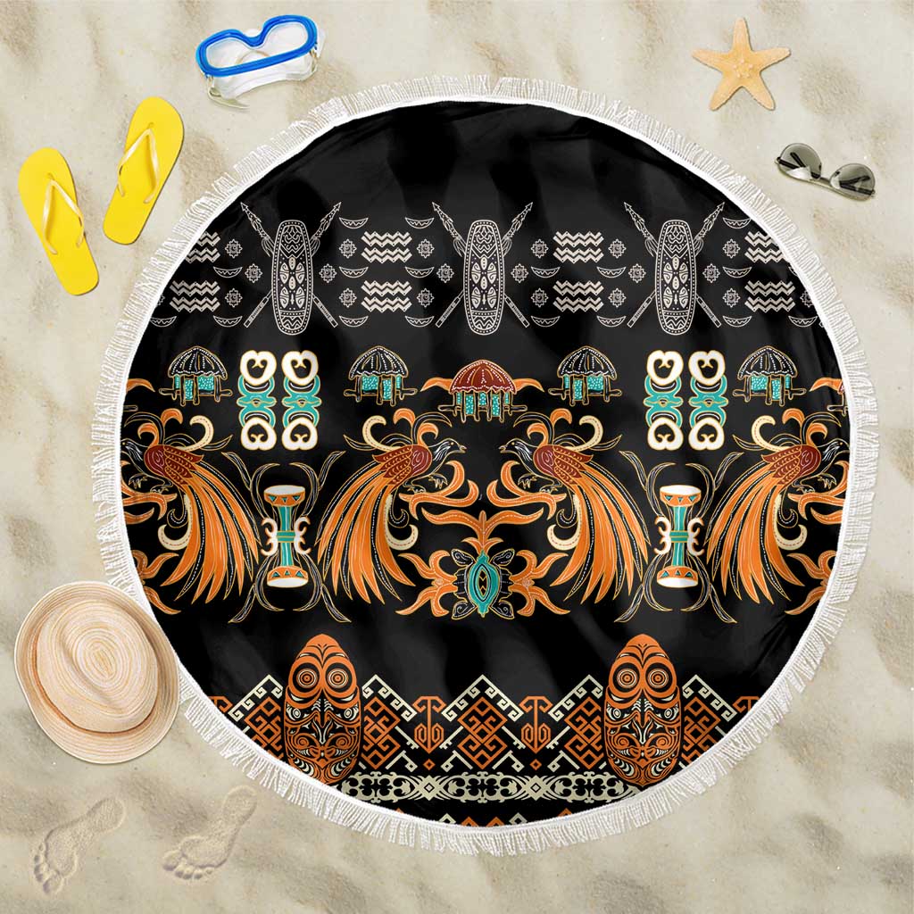 Black Batik Papua-inspired Pattern Beach Blanket LT9 One Size 150cm Black - Polynesian Pride