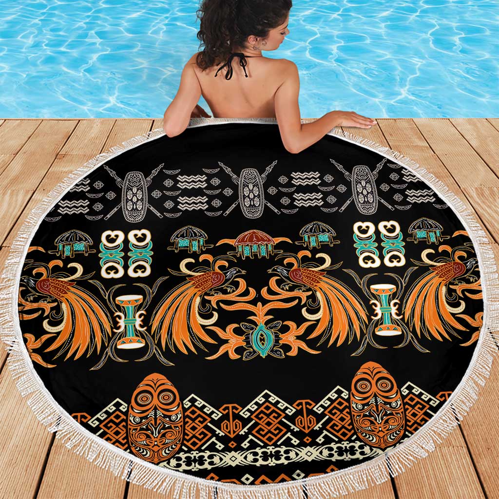 Black Batik Papua-inspired Pattern Beach Blanket LT9 - Polynesian Pride