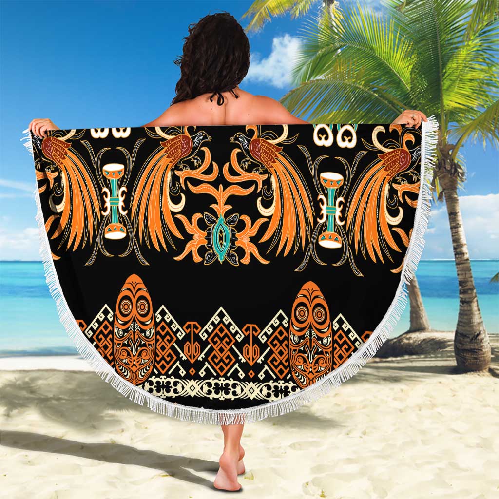 Black Batik Papua-inspired Pattern Beach Blanket LT9 - Polynesian Pride