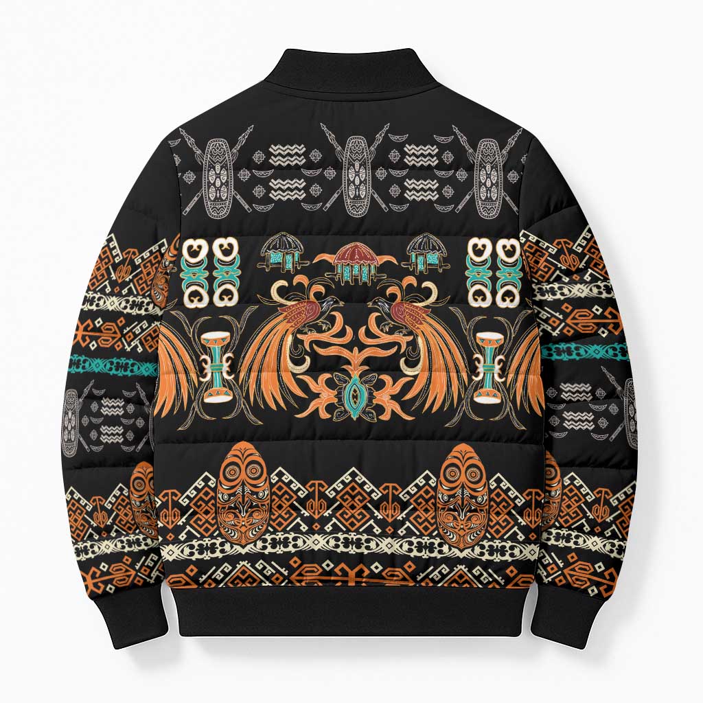 Black Batik Papua-inspired Pattern Bomber Puffer Jacket LT9 - Polynesian Pride