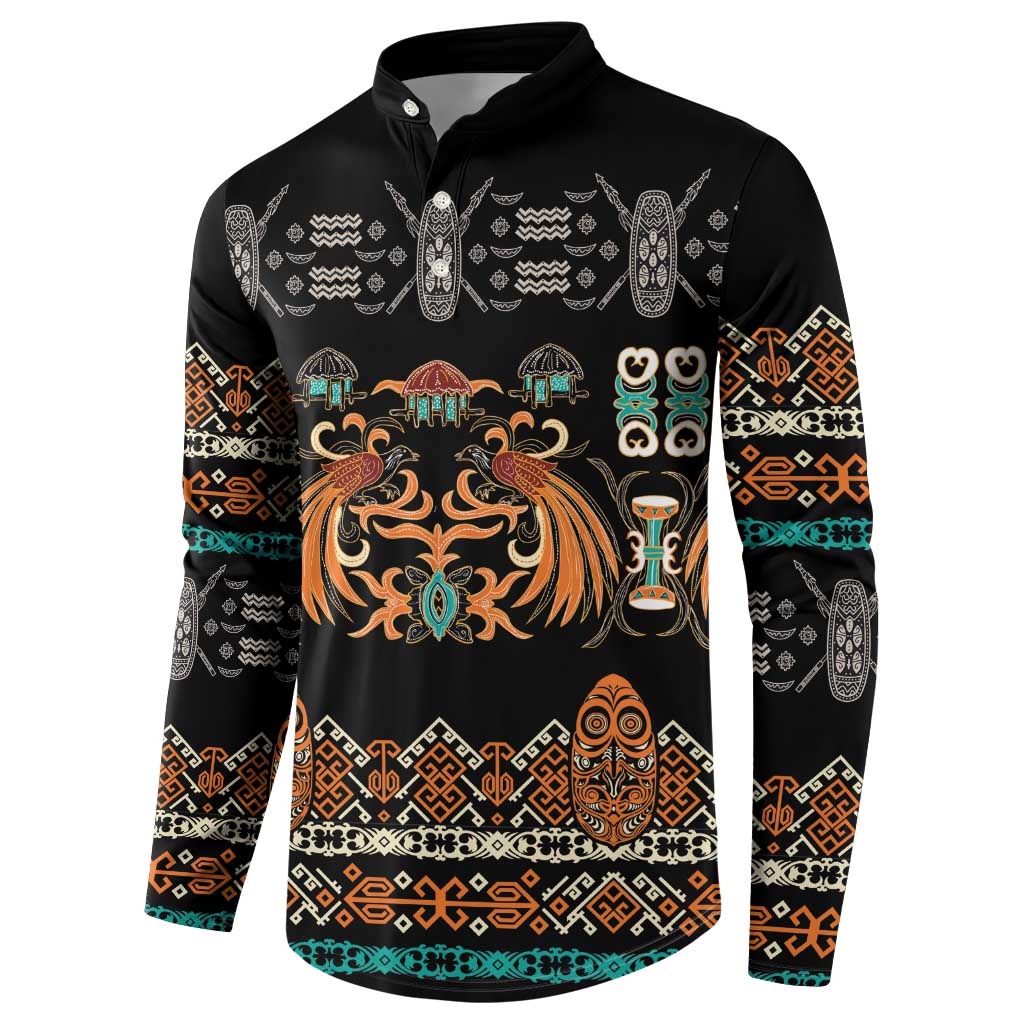 Black Batik Papua-inspired Pattern Button Sweatshirt LT9 - Polynesian Pride