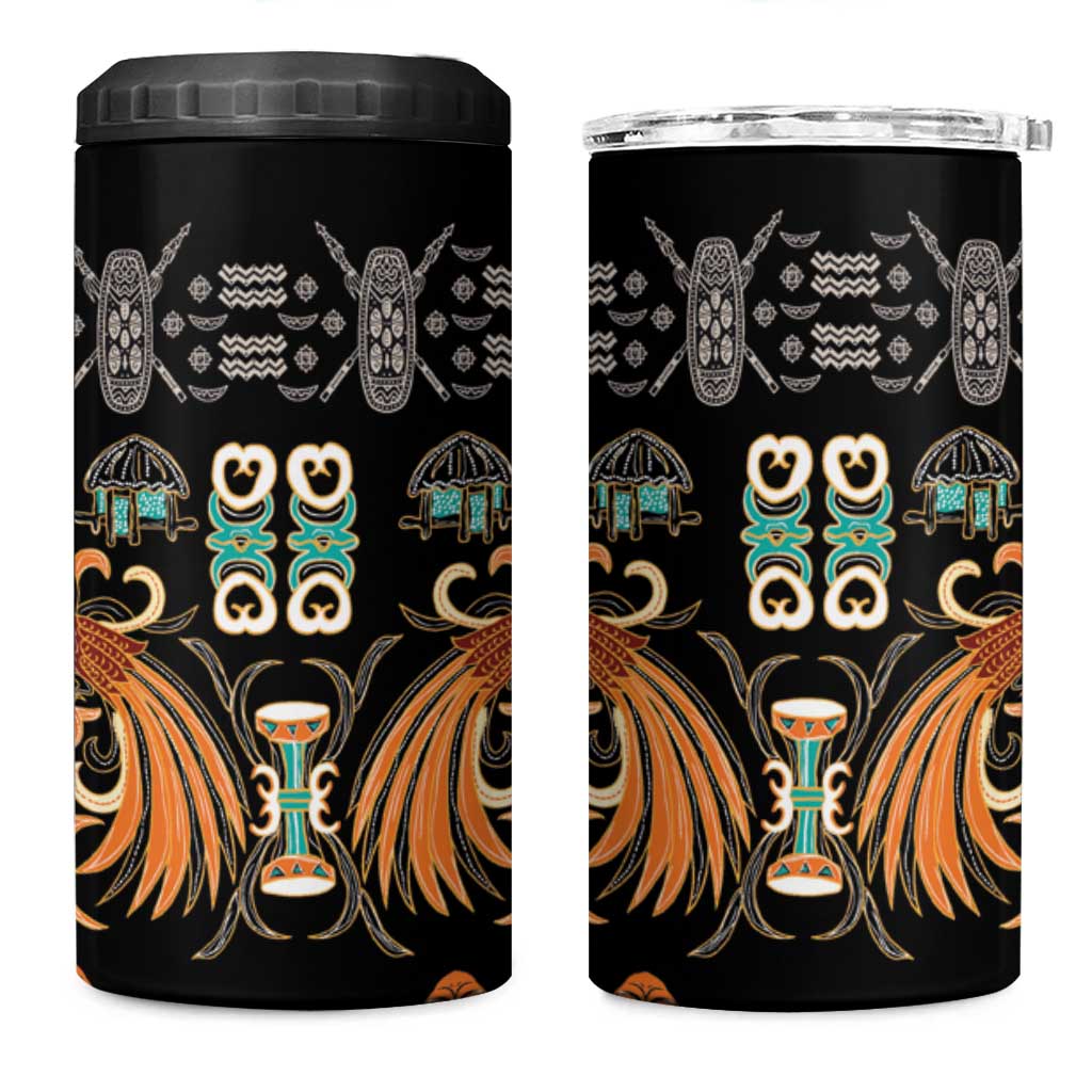 Black Batik Papua-inspired Pattern 4 in 1 Can Cooler Tumbler LT9 One Size: 16 oz Black - Polynesian Pride