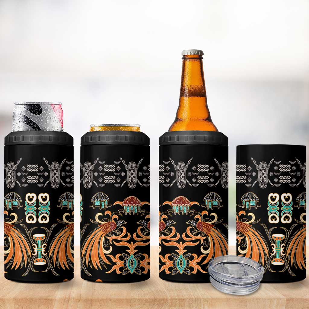 Black Batik Papua-inspired Pattern 4 in 1 Can Cooler Tumbler LT9 - Polynesian Pride
