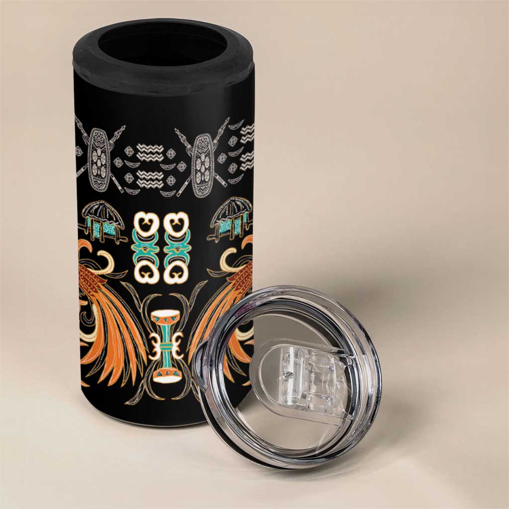 Black Batik Papua-inspired Pattern 4 in 1 Can Cooler Tumbler LT9 - Polynesian Pride