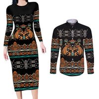 Black Batik Papua-inspired Pattern Couples Matching Long Sleeve Bodycon Dress and Long Sleeve Button Shirt LT9 Black - Polynesian Pride