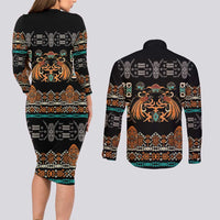 Black Batik Papua-inspired Pattern Couples Matching Long Sleeve Bodycon Dress and Long Sleeve Button Shirt LT9 - Polynesian Pride