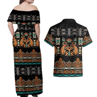 Black Batik Papua-inspired Pattern Couples Matching Off Shoulder Maxi Dress and Hawaiian Shirt LT9 - Polynesian Pride