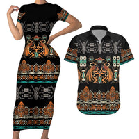 Black Batik Papua-inspired Pattern Couples Matching Short Sleeve Bodycon Dress and Hawaiian Shirt LT9 Black - Polynesian Pride