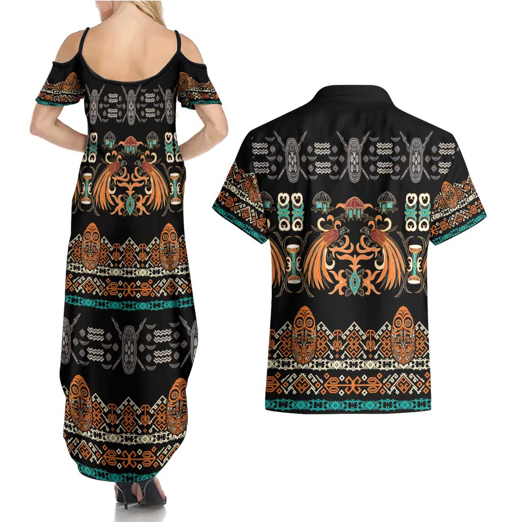 Black Batik Papua-inspired Pattern Couples Matching Summer Maxi Dress and Hawaiian Shirt LT9 - Polynesian Pride