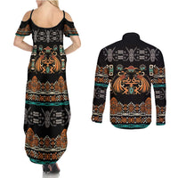 Black Batik Papua-inspired Pattern Couples Matching Summer Maxi Dress and Long Sleeve Button Shirt - Polynesian Pride