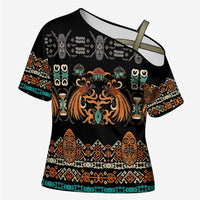 Black Batik Papua-inspired Pattern Cross Shoulder Shirt LT9 Female Black - Polynesian Pride