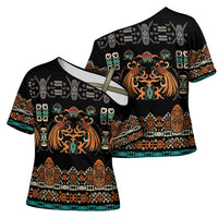 Black Batik Papua-inspired Pattern Cross Shoulder Shirt LT9 - Polynesian Pride