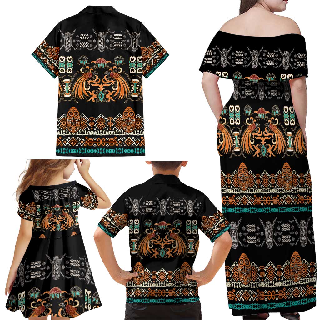Black Batik Papua-inspired Pattern Family Matching Off Shoulder Maxi Dress and Hawaiian Shirt LT9 - Polynesian Pride