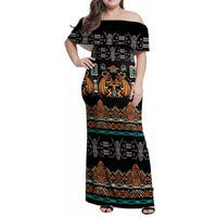 Black Batik Papua-inspired Pattern Family Matching Off Shoulder Maxi Dress and Hawaiian Shirt LT9 Mom's Dress Black - Polynesian Pride
