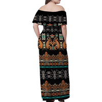 Black Batik Papua-inspired Pattern Family Matching Off Shoulder Maxi Dress and Hawaiian Shirt LT9 - Polynesian Pride