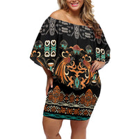 Black Batik Papua-inspired Pattern Family Matching Off Shoulder Short Dress and Hawaiian Shirt LT9 Mom's Dress Black - Polynesian Pride
