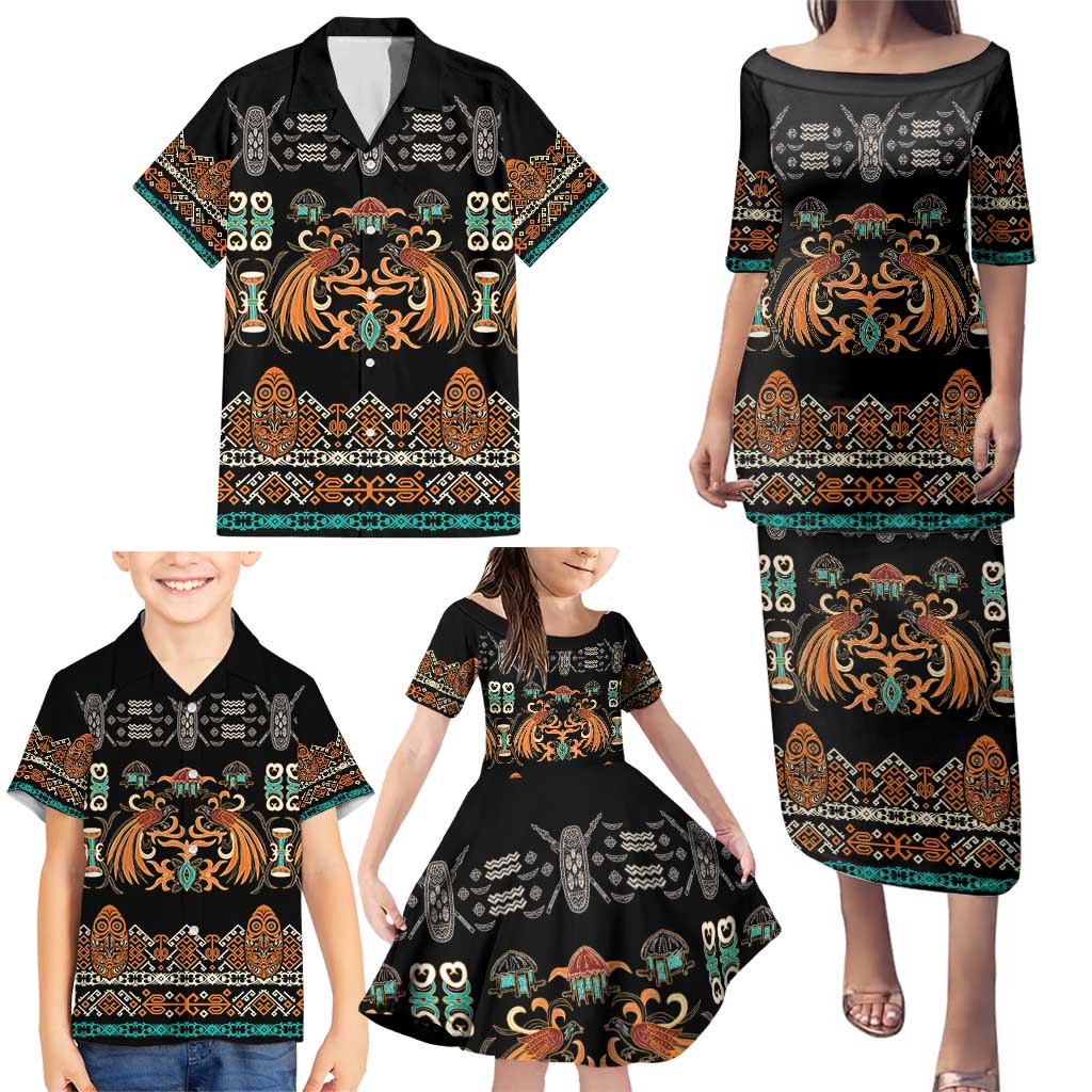 Black Batik Papua-inspired Pattern Family Matching Puletasi and Hawaiian Shirt LT9 - Polynesian Pride