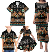 Black Batik Papua-inspired Pattern Family Matching Puletasi and Hawaiian Shirt LT9 - Polynesian Pride