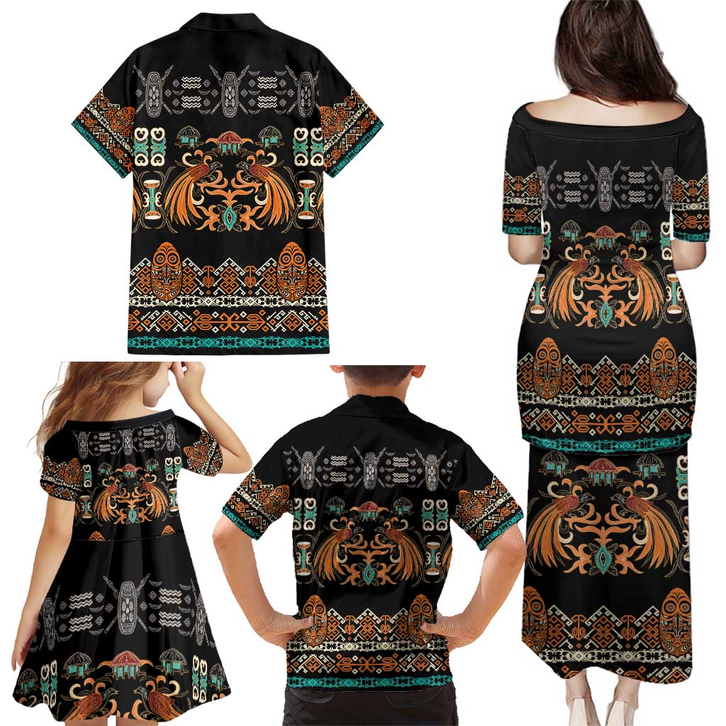 Black Batik Papua-inspired Pattern Family Matching Puletasi and Hawaiian Shirt LT9 - Polynesian Pride