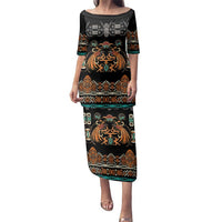 Black Batik Papua-inspired Pattern Family Matching Puletasi and Hawaiian Shirt LT9 Mom's Dress Black - Polynesian Pride