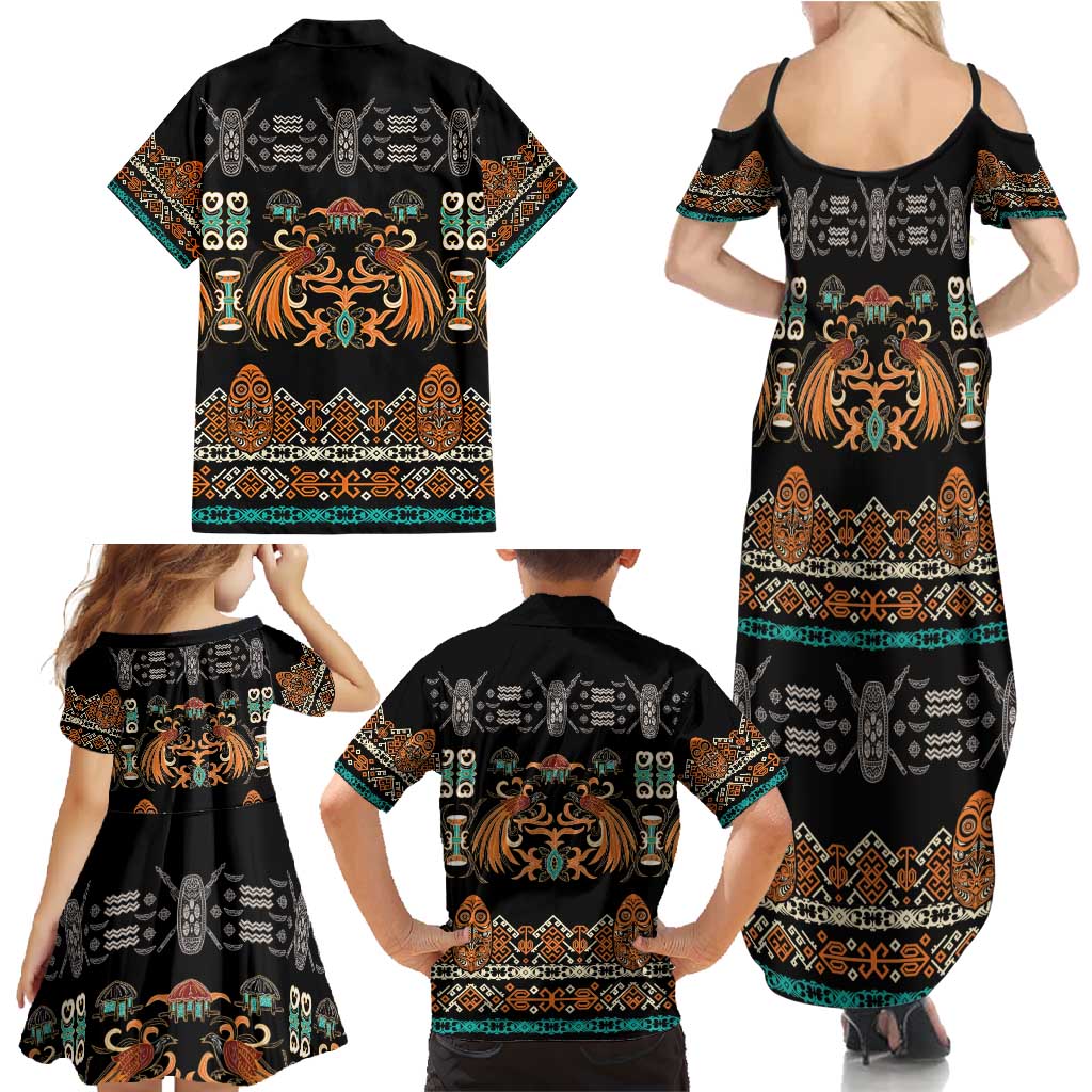 Black Batik Papua-inspired Pattern Family Matching Summer Maxi Dress and Hawaiian Shirt LT9 - Polynesian Pride