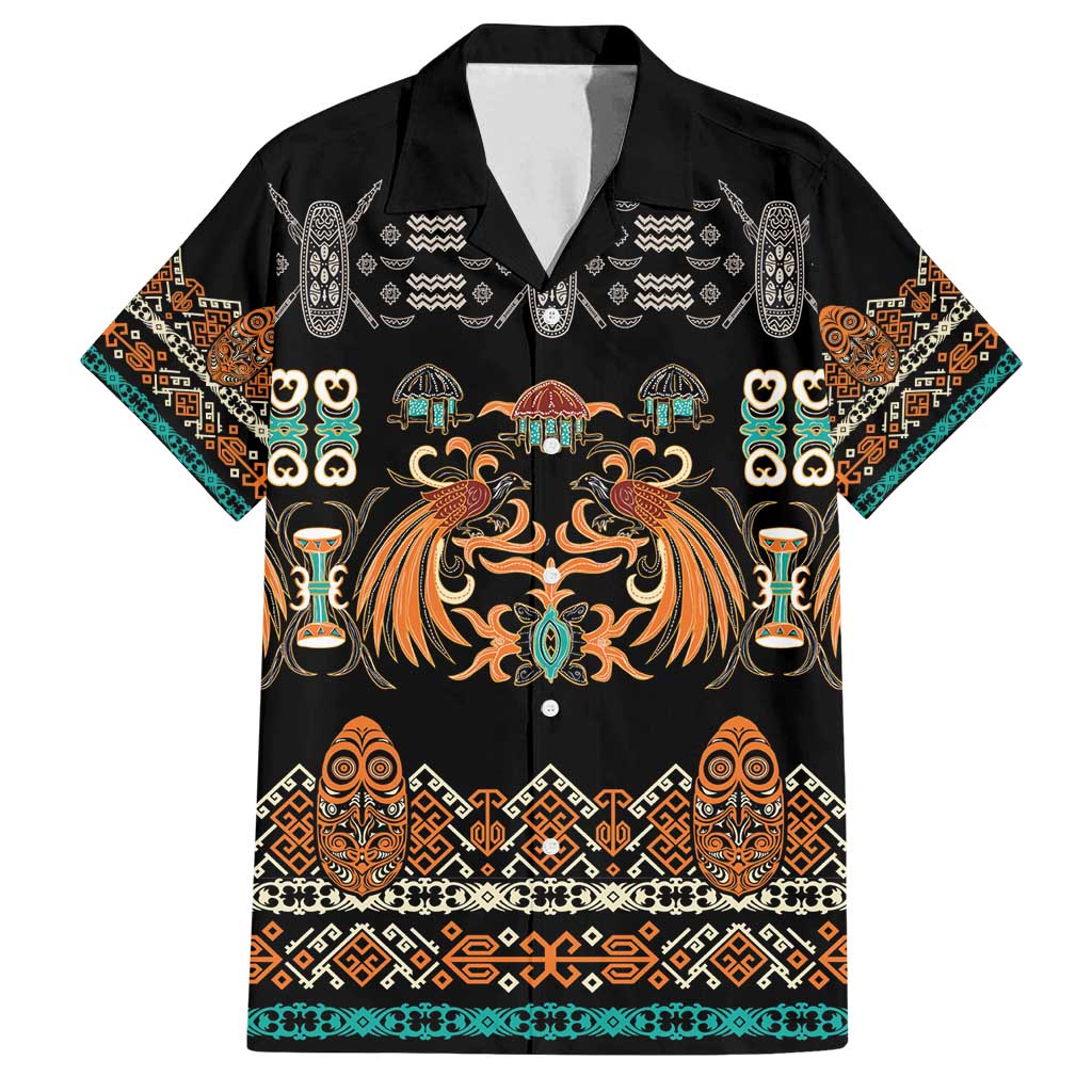 Black Batik Papua-inspired Pattern Family Matching Summer Maxi Dress and Hawaiian Shirt LT9 Dad's Shirt - Short Sleeve Black - Polynesian Pride