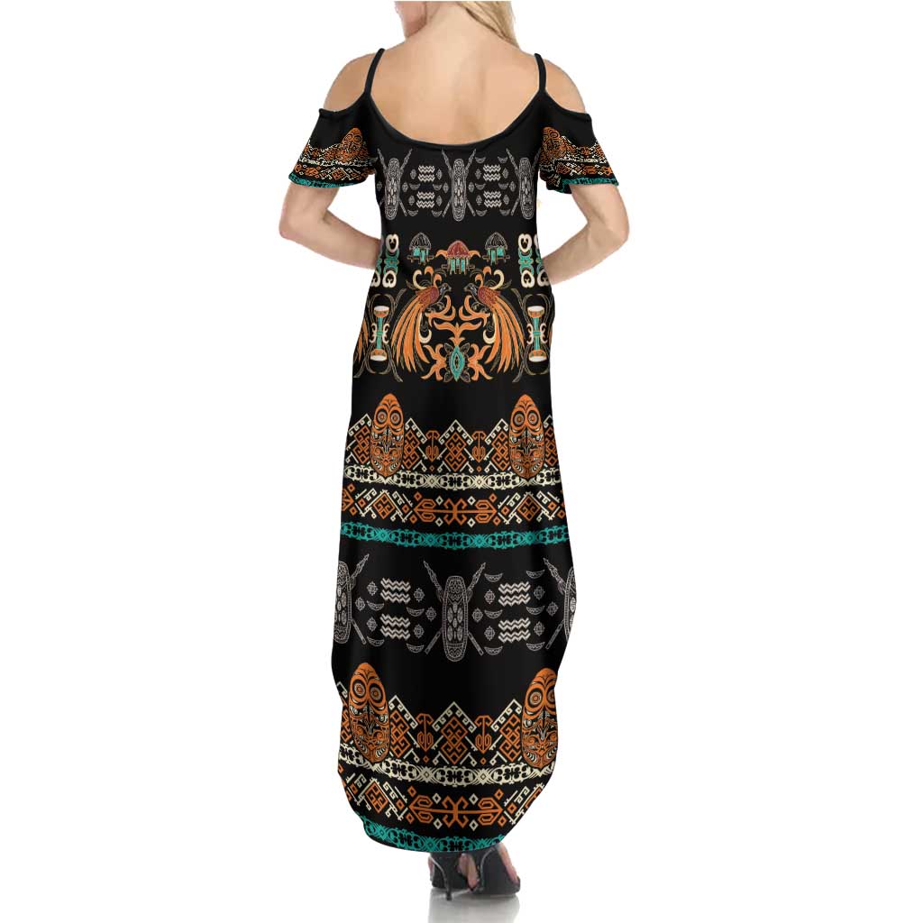 Black Batik Papua-inspired Pattern Family Matching Summer Maxi Dress and Hawaiian Shirt LT9 - Polynesian Pride
