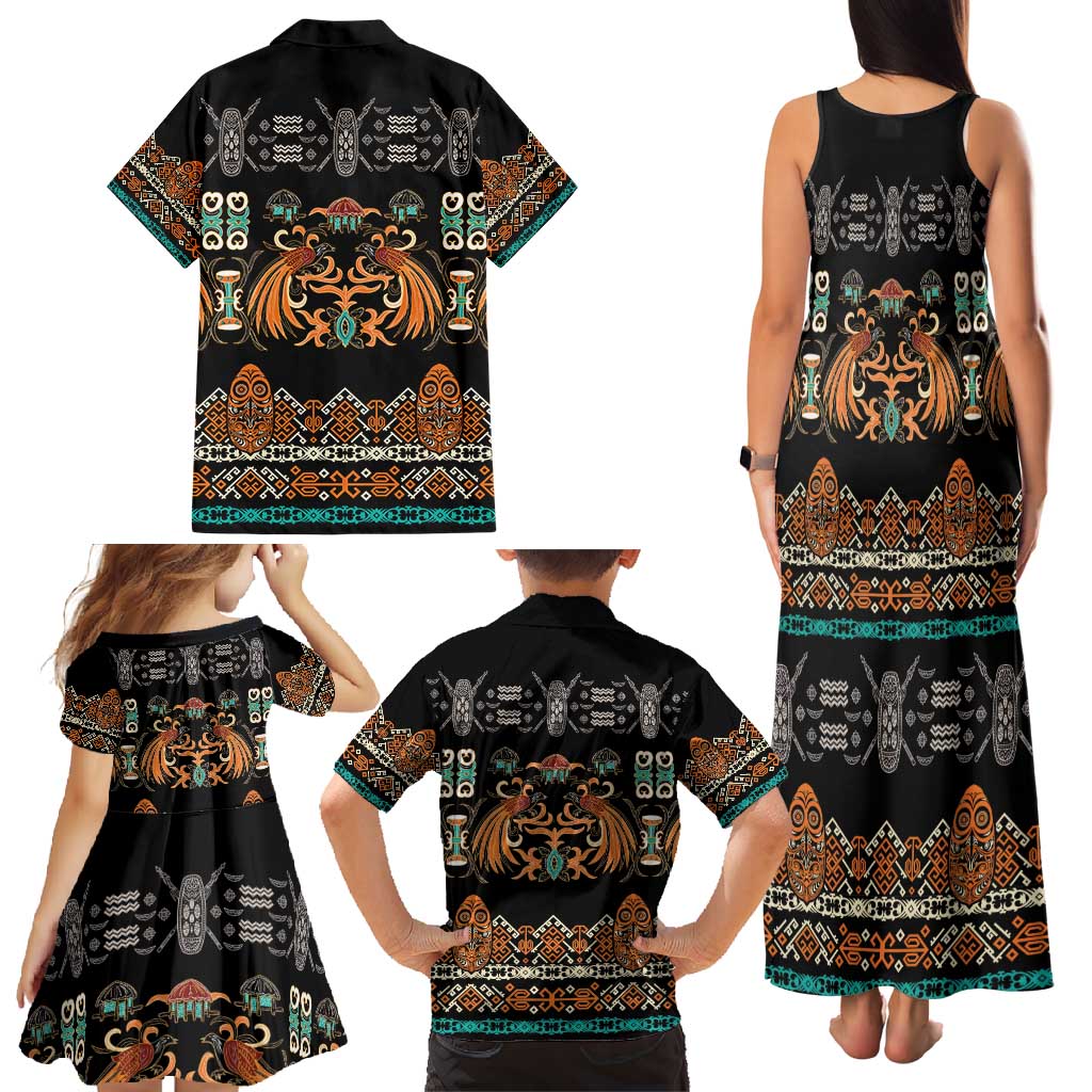 Black Batik Papua-inspired Pattern Family Matching Tank Maxi Dress and Hawaiian Shirt LT9 - Polynesian Pride