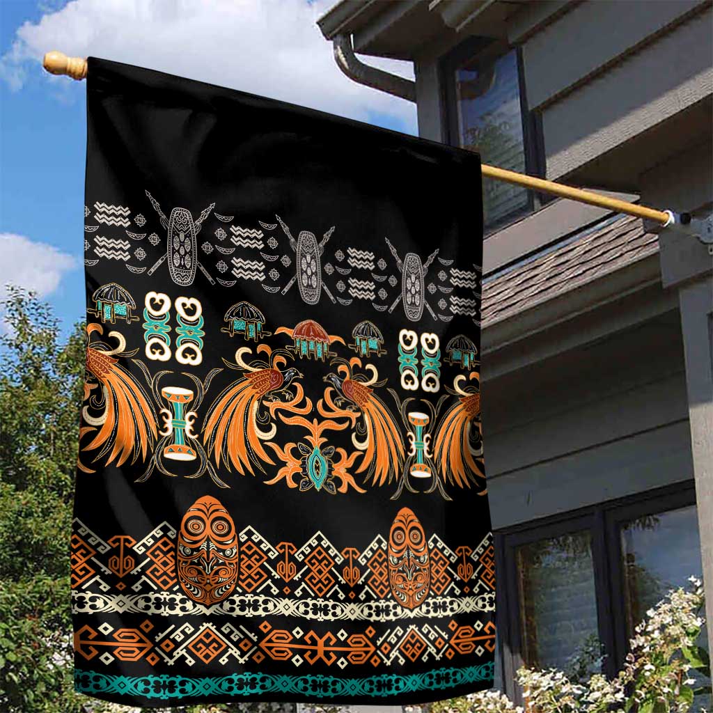 Black Batik Papua-inspired Pattern Garden Flag - Polynesian Pride
