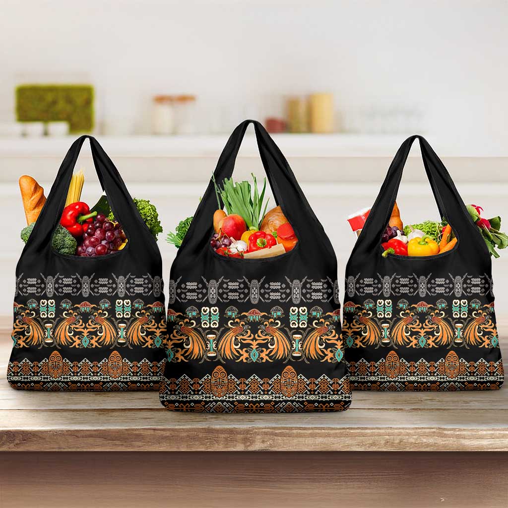 Black Batik Papua-inspired Pattern Grocery Bag LT9 3-pack One Size Black - Polynesian Pride