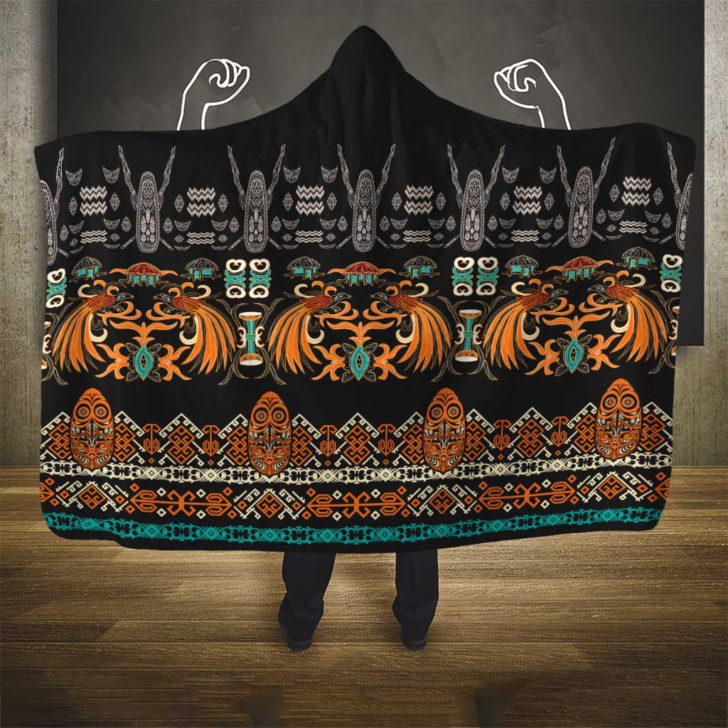 Black Batik Papua-inspired Pattern Hooded Blanket - Polynesian Pride