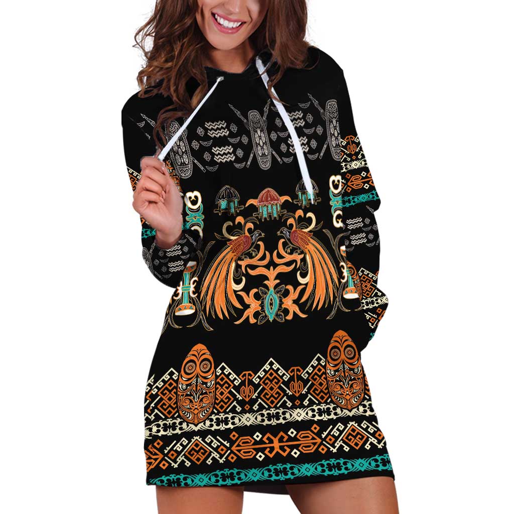 Black Batik Papua-inspired Pattern Hoodie Dress LT9 Black - Polynesian Pride