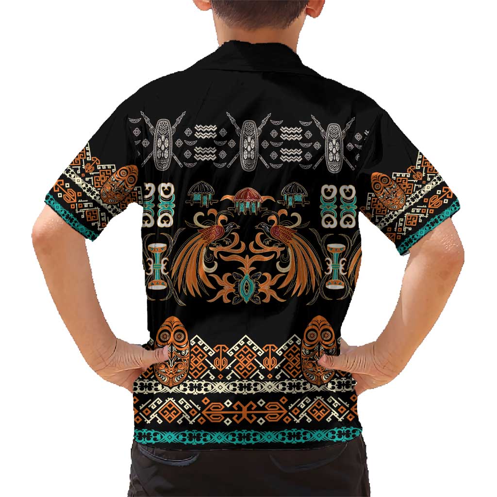 Black Batik Papua-inspired Pattern Kid Hawaiian Shirt - Polynesian Pride