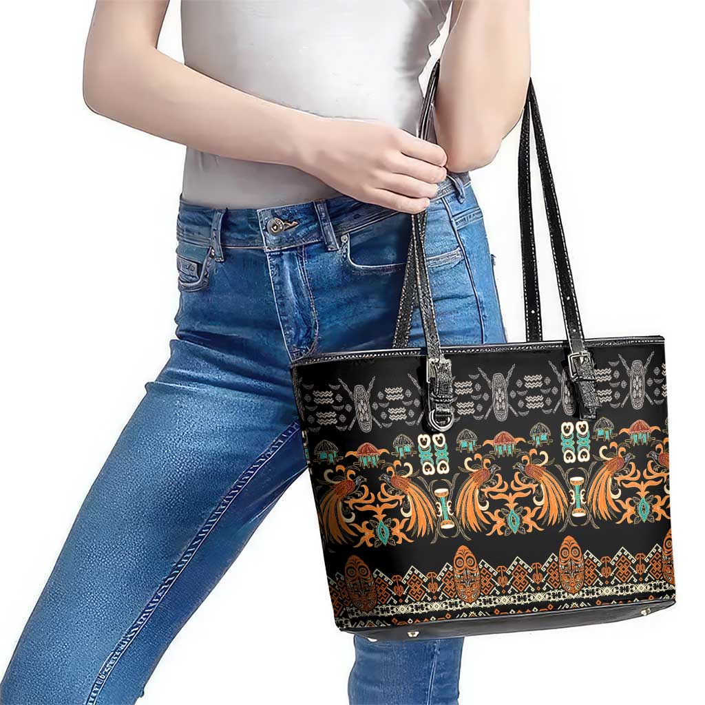 Black Batik Papua-inspired Pattern Leather Tote Bag - Polynesian Pride