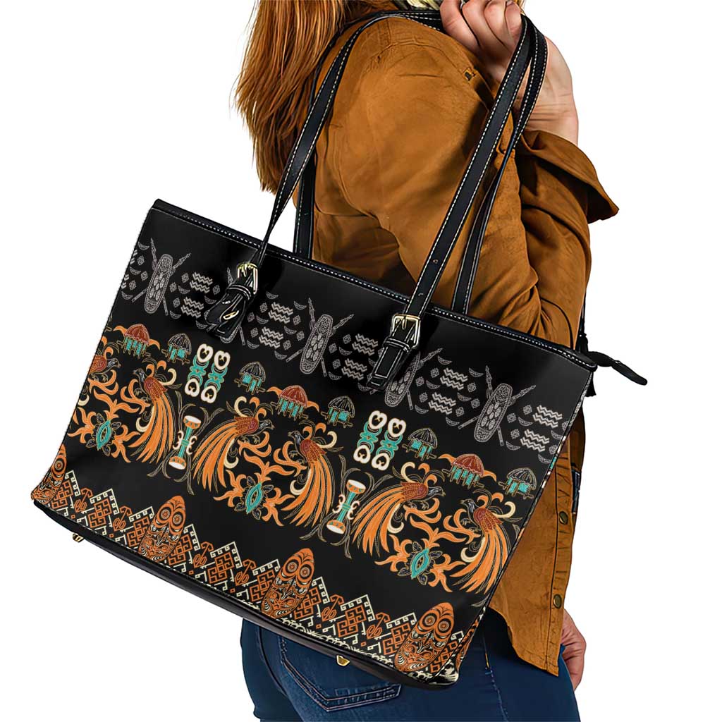 Black Batik Papua-inspired Pattern Leather Tote Bag - Polynesian Pride