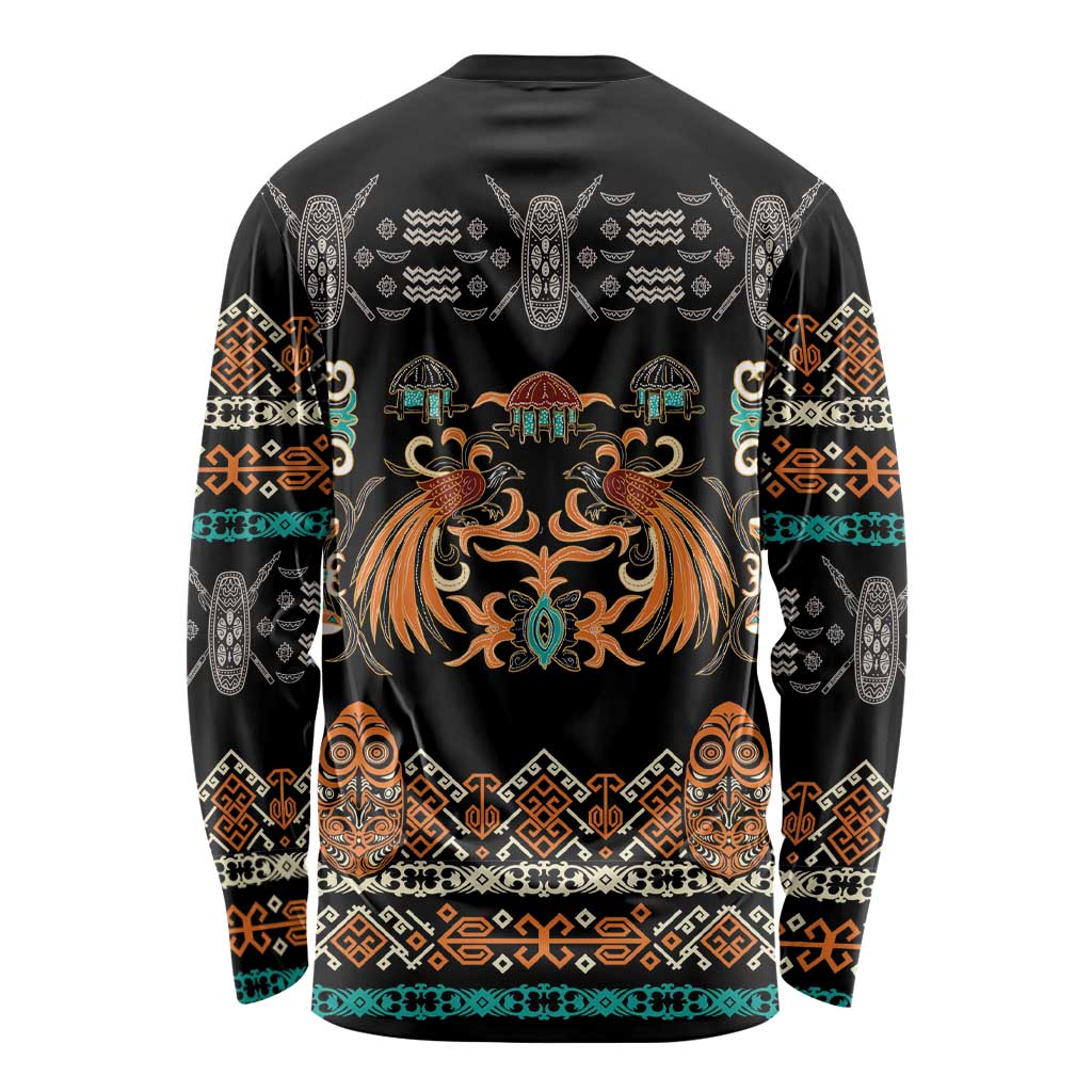 Black Batik Papua-inspired Pattern Long Sleeve Shirt LT9 - Polynesian Pride
