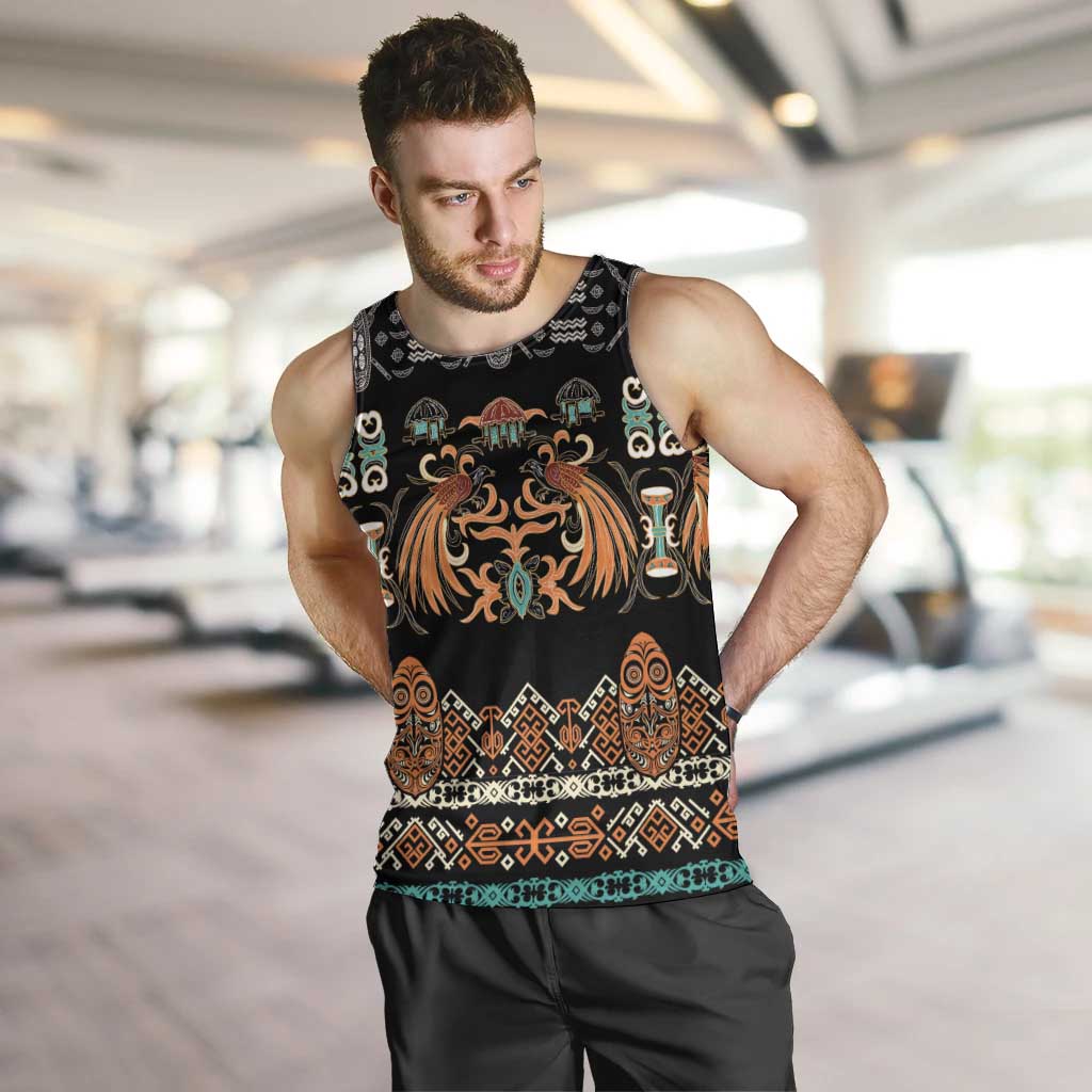 Black Batik Papua-inspired Pattern Men Tank Top LT9 Black - Polynesian Pride