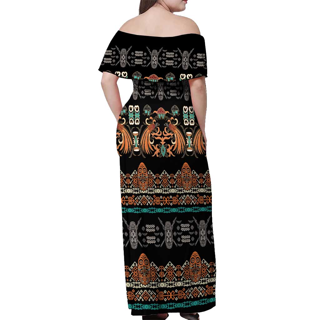 Black Batik Papua-inspired Pattern Off Shoulder Maxi Dress LT9 - Polynesian Pride